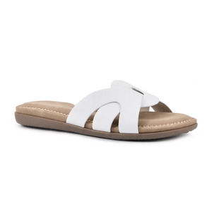 Cliffs by White Mountain Fortunate Slide Sandals in White Burnished Smooth 7 NEW